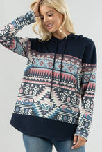 X167-KYLEN AZTEC PRINT COLOR BLOCK HOODIE