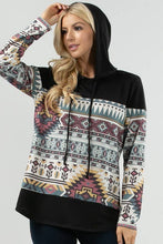 X167-KYLEN AZTEC PRINT COLOR BLOCK HOODIE