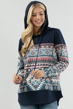 X167-KYLEN AZTEC PRINT COLOR BLOCK HOODIE