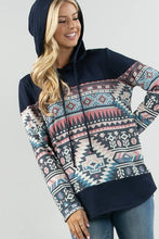 X167-KYLEN AZTEC PRINT COLOR BLOCK HOODIE