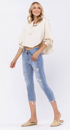 Mid-Rise Denim Skinny Capri