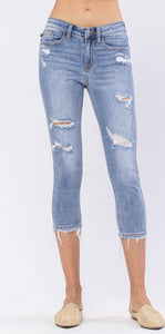 Mid-Rise Denim Skinny Capri