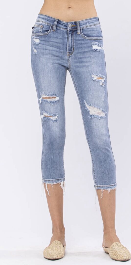 Mid-Rise Denim Skinny Capri