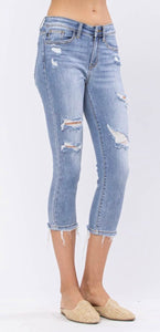 Mid-Rise Denim Skinny Capri