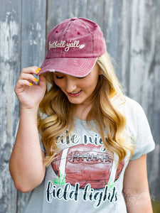 Cream Football Y'all Embroidery on Maroon Hat