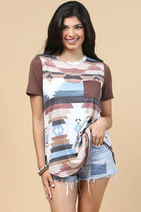 AV1025-IINES AZTEC PRINT COLOR BLOKCK T SHIRT