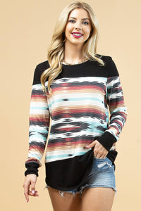 X114-ALEXA COLOR BLOCK AZTEC HACCI TOP