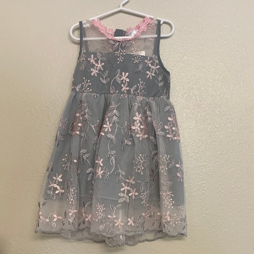 Girls Toddler Gray/Pink Lace Dress