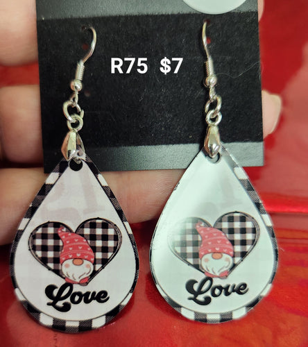 Black & White Gnome Valentine Earrings