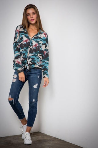 Women's Plus Blue Camo Button Tie Top
