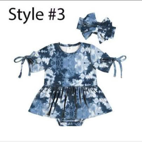 Girls Baby Blue Tie Dye Dress Onesie