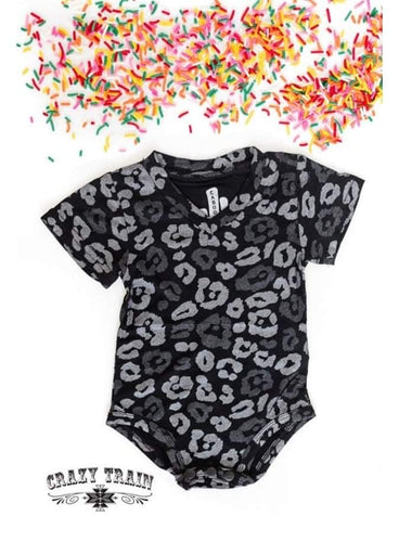 Girls Baby Crazy Train Black Leopard Onesie