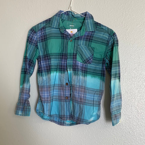 Boy's Green and Navy Bleached Flannel Shirt