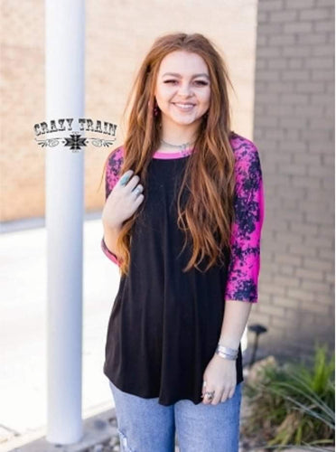 Crazy Train  Pink Raglan Sleeve Top