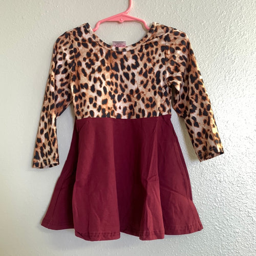 Girls Toddler/Tween Burgundy and Leopard Dress