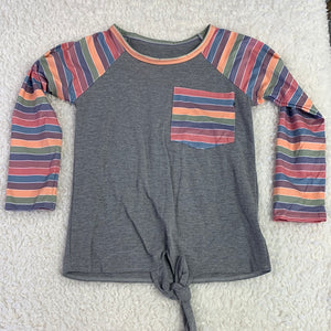 Girl's Tween Grey Striped Long Sleeve