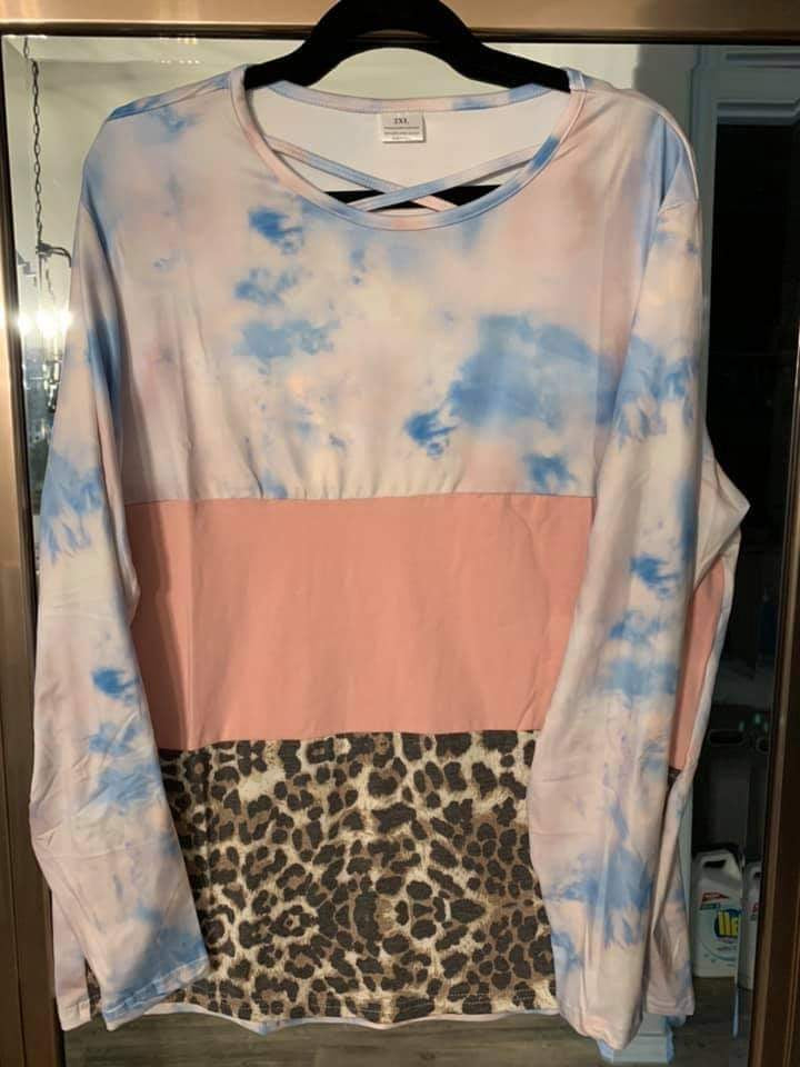 Women’s Plus Tie Dye Leopard Stripe Top