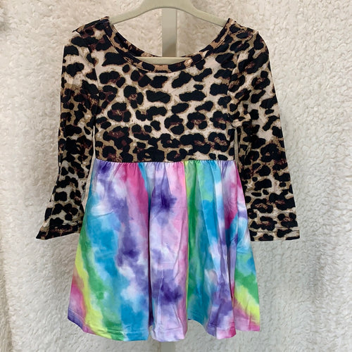 Girls Leopard Tie Dye Dress