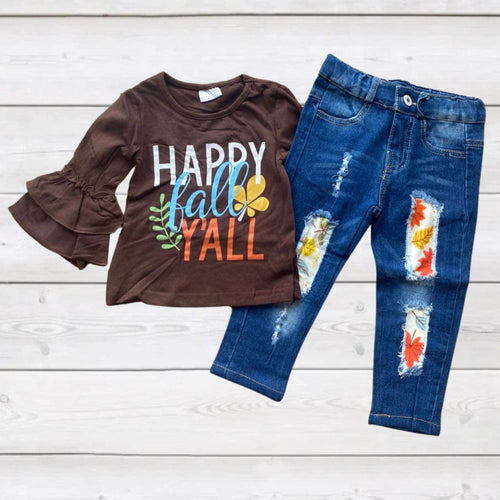 Girl's Happy Fall Serape and Cow Outfit