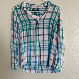 Women Small Green and White Bleached Flannel