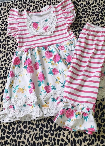 Girls Tween Floral Stripe Outfit