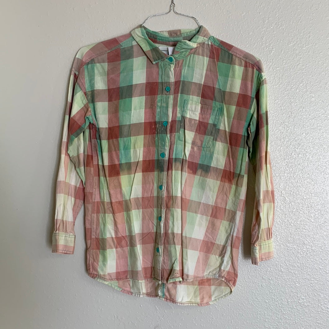 Women's Green and Mauve Bleached Flannel