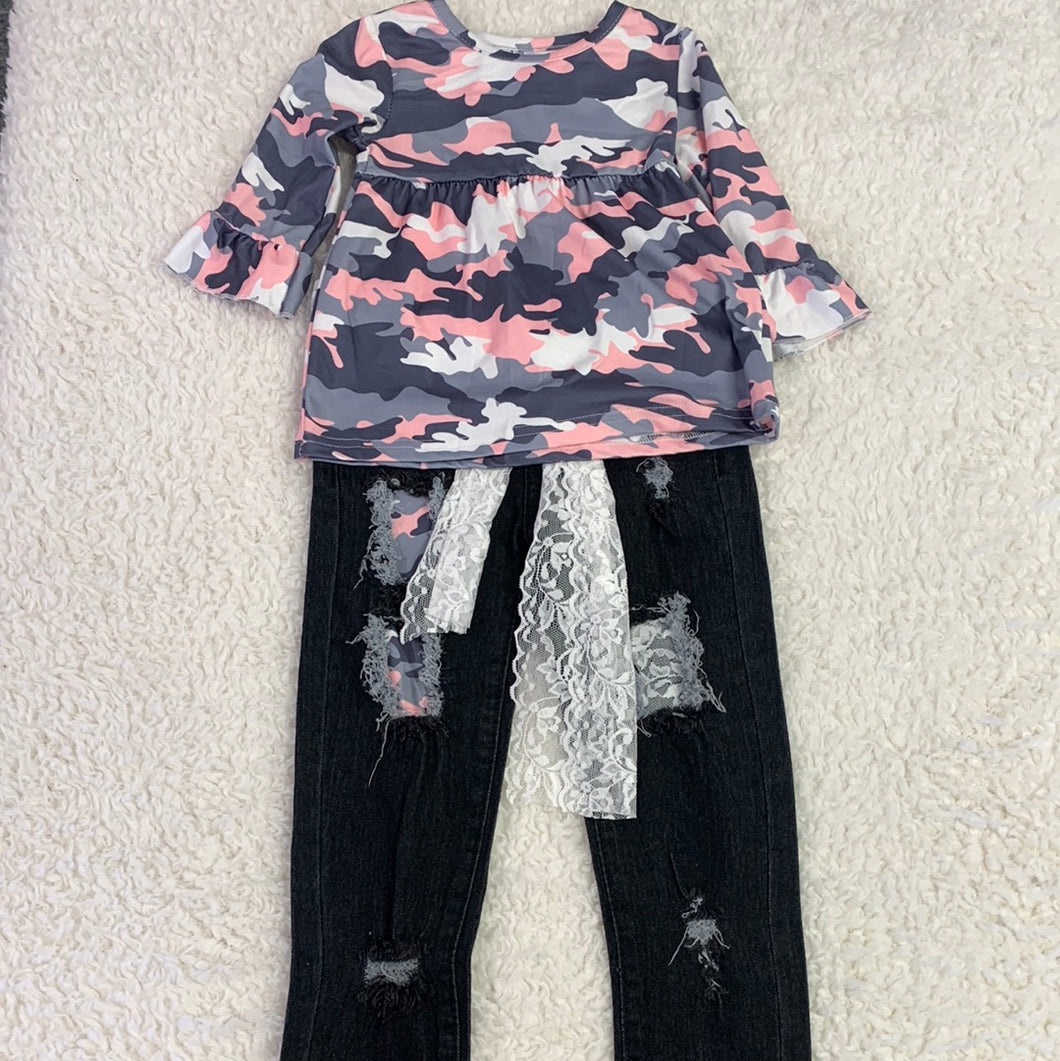 Girls Pink Camo Lace Outfit