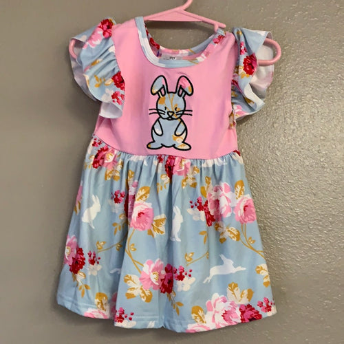 Girls Easter Floral Bunny Dress