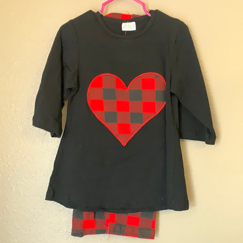 Girls Buffalo Plaid Heart Outfit