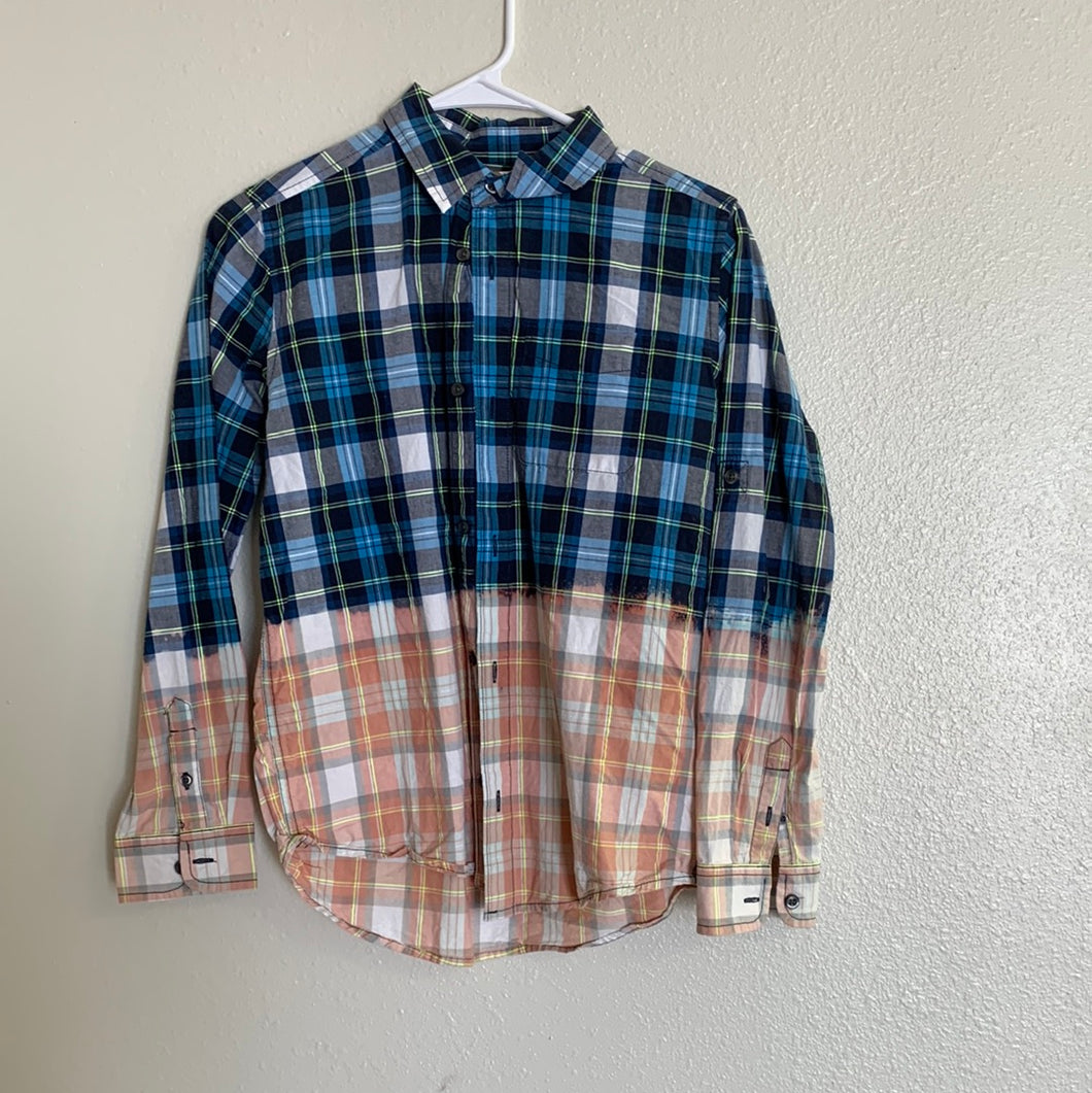 Girl's Green and Navy Bleached Flannel Shirt