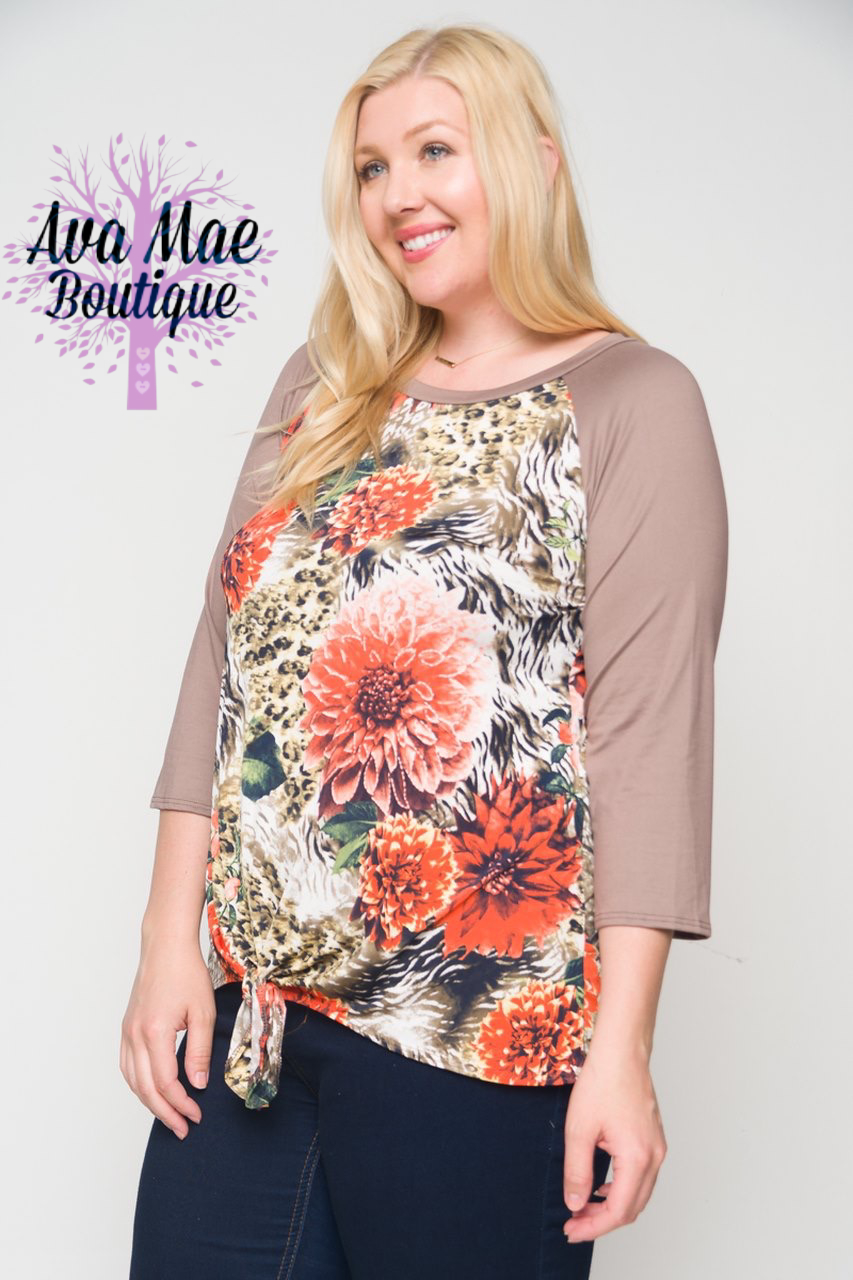 Women’s Plus Tan Floral Shirt