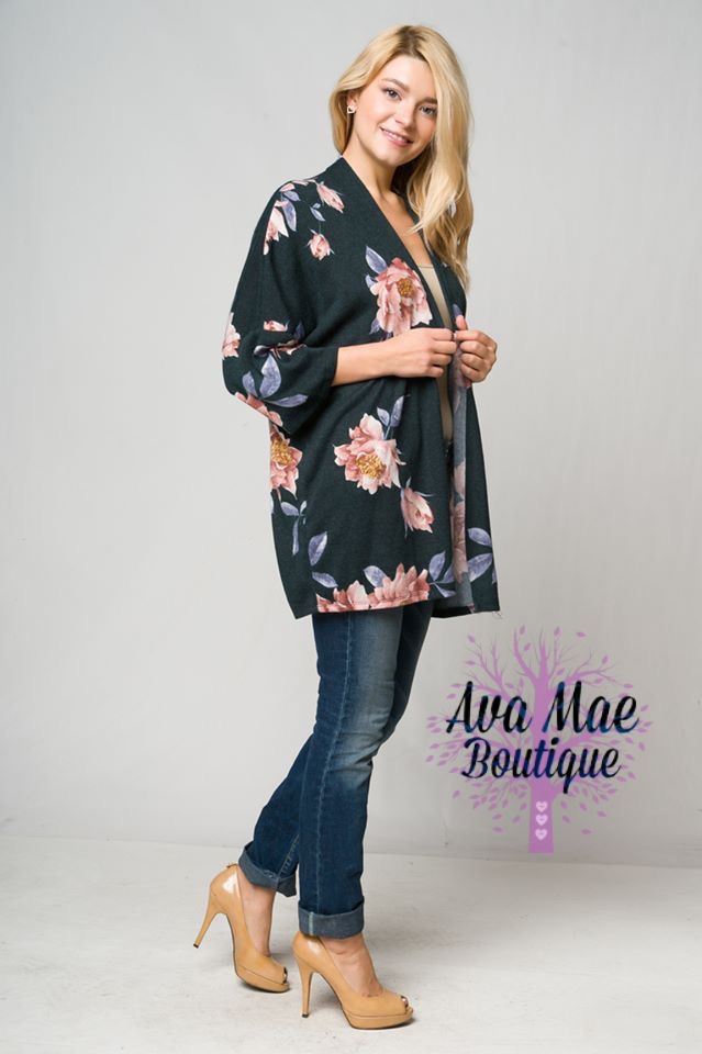 Women’s Navy Floral Cardigan