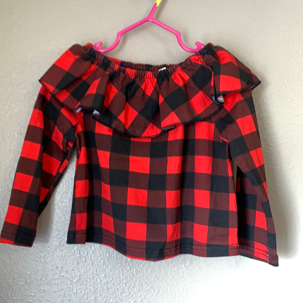 Girl's Off the Shoulder Buffalo Plaid Shirt