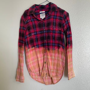 Women XXS Pink and Purple Bleached Flannel