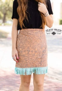 Crazy Train Leather Print Fringe Skirt