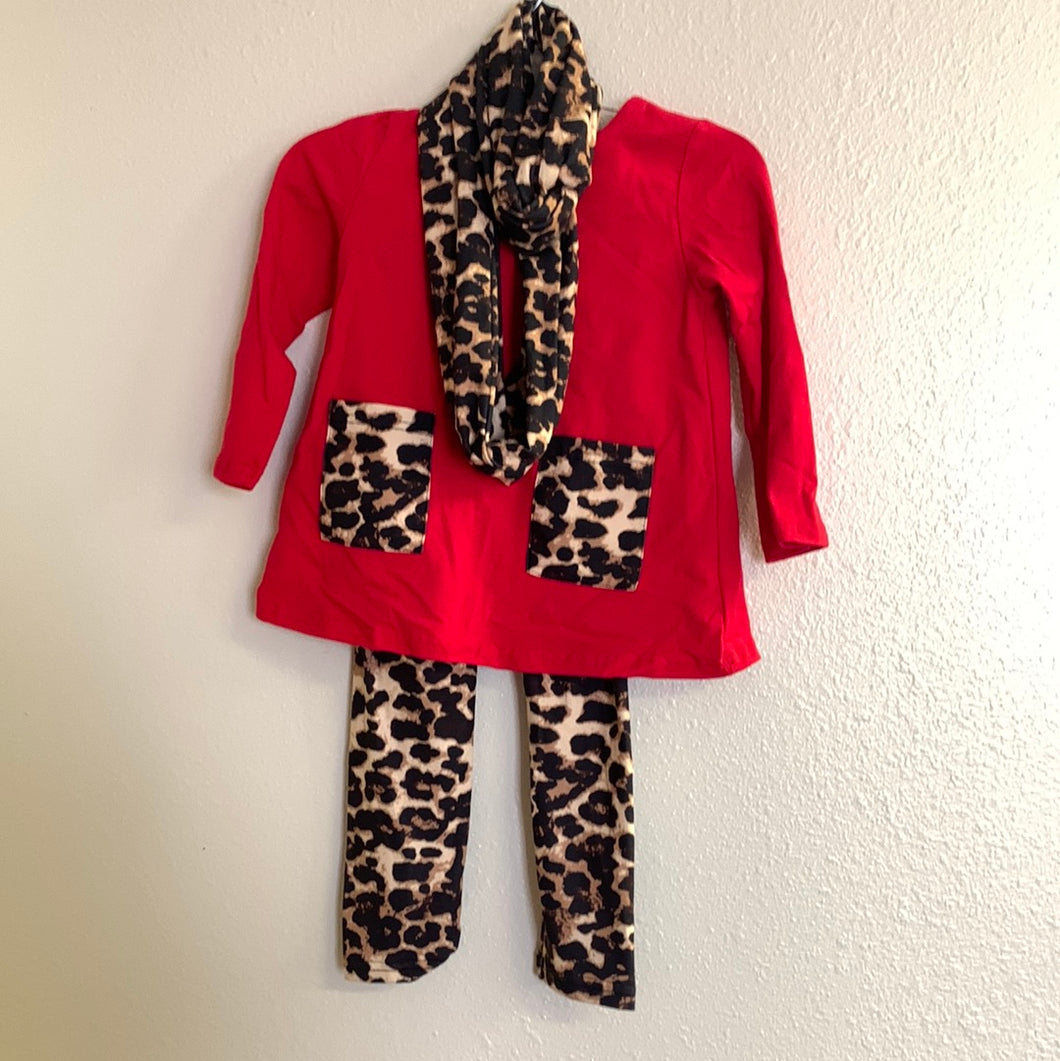 Girls Red Leopard 3pc Outfit